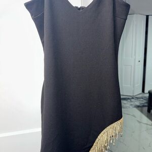 Windsor Black Asymmetrical Dress with Gold Accents